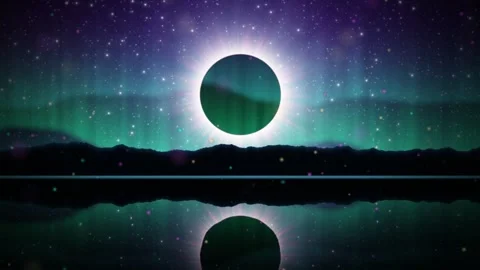 Cosmic Eclipse over Water Horizon Seamless Loop Animation Stock Footage 346236421