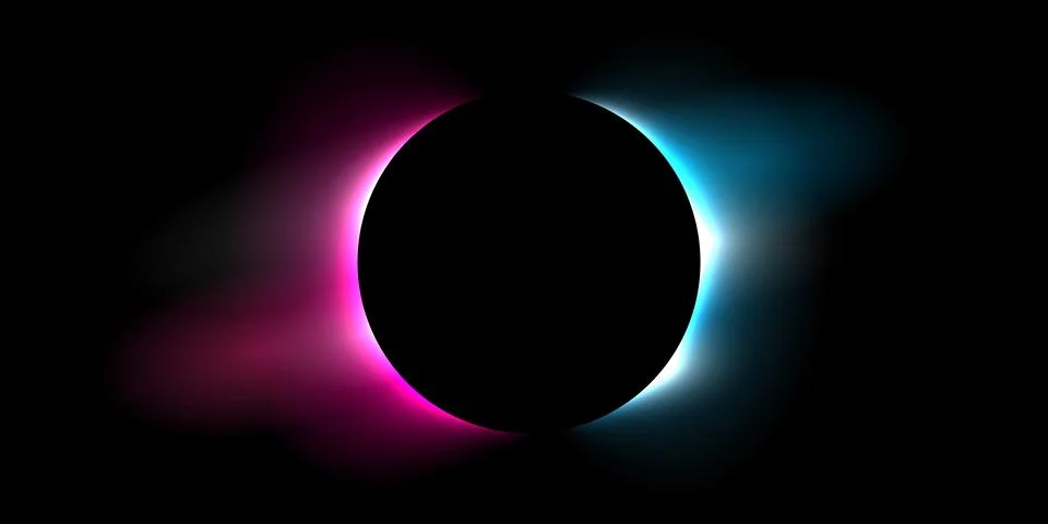 Cosmic Eclipsed Abstract Circle with pink and blue lights on Background Ele.. Stock Illustration