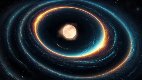 Cosmic energy ring surrounding the moon in outer space Stock Footage 306307909