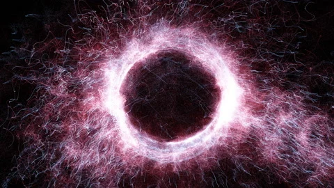 Cosmic energy strings. Energy flows in the form of thin bright elements Stock Footage 218400988