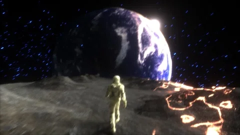 Cosmic Explorer: Astronaut VJ Loop with Planet Earth Backdrop A lone astronaut  Video stock 287151456