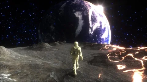 Cosmic Explorer: Astronaut VJ Loop with Planet Earth Backdrop A lone astronaut  Stock-Footage 287289464