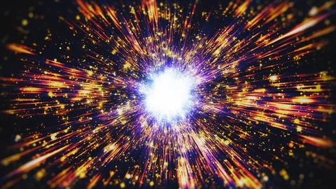 Cosmic explosion golden light burst space background Stock Illustration