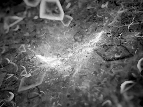 Cosmic explosion in space with particles black and white texture Stock Illustration