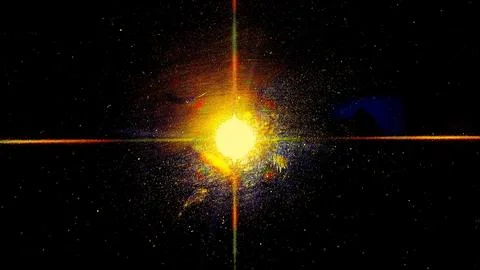 Cosmic explosion with vibrant light particles scattering. High-energy supernova Stock Photos
