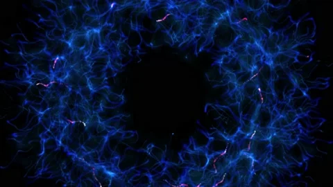 A cosmic eye. The moving neon structure consists of twisting blue lines with Stock Footage 236775174