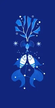 Cosmic fish, seaweed, constellation. Magic underwater life. Marine composit.. Stock-Illustration