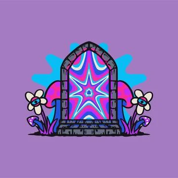 Cosmic galaxy gate to other dimension trippy design style Stock Illustration