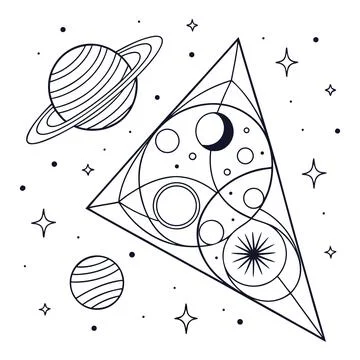 Cosmic Geometry: Abstract Planets and Stars in Celestial Patterns Stock Illustration