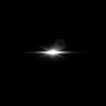 Cosmic glow with white rays, glare, sunrise effect. Isolated black background. Illustrazione stock