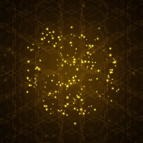 Cosmic gold dust particle flow on technical grid abstract background Stock Footage 344777076