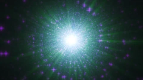 Cosmic Hyperspace Tunnel with Green Rays and Purple Stars Video stock 342321417