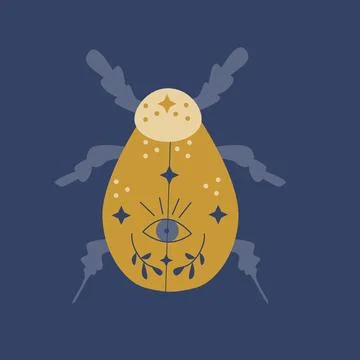 Cosmic insect with mystery elements on blue color Stock Illustration
