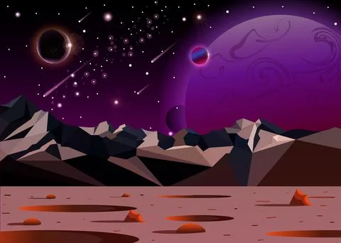 The cosmic landscape of another planet in open space. Empty fantastic planet Stock Illustration