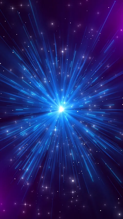 Cosmic light explosion backdrop with radiant rays, moving streaks, star Stock Footage 334101345