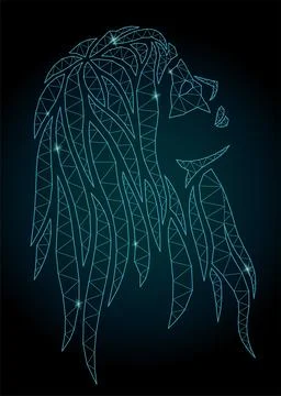 Cosmic low poly art with blue woman head Stock Illustration