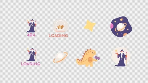 Cosmic magic loading and 404 error cartoon animation pack Stock Footage 345213671