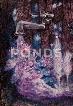Cosmic magical tab pouring starry water with planets Stock Illustration