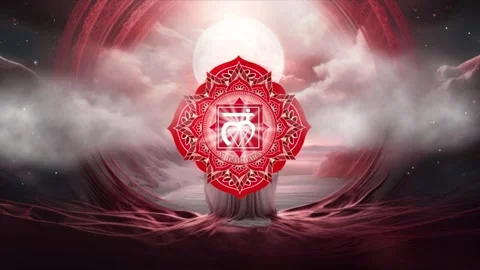 Cosmic Mandala with Celestial Red Moon with Chakra 库存影片 264761915