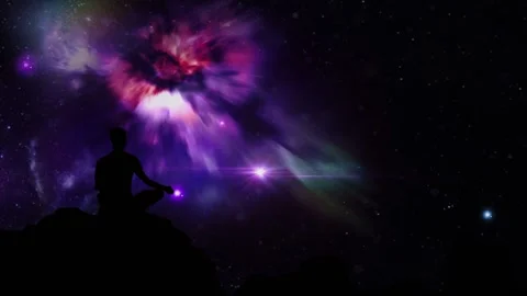 Cosmic meditation silhouette. Stock Footage