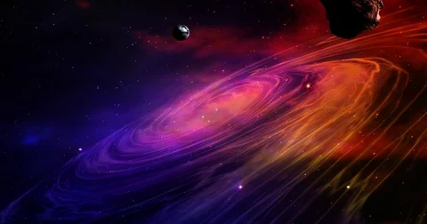 Cosmic Nebula Space Flight and spiral galaxy with asteroids and planets. Stock Footage 75697439