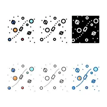 Cosmic pack way between planets color icon vector イラスト素材