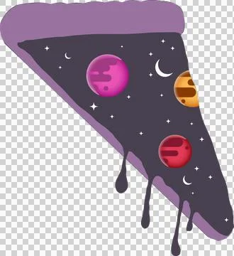 Cosmic pizza slice is floating on transparent background showing purple crust, 库存插图