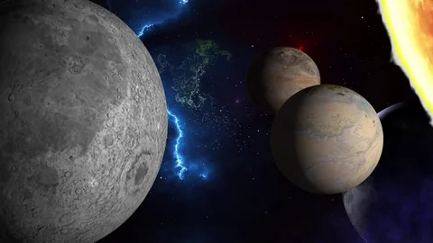 Cosmic radiation and three moons Stock Footage 86237406