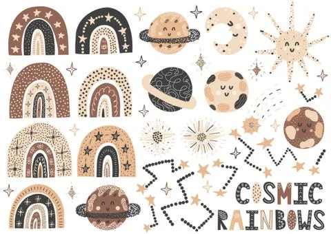 Cosmic rainbows set. Space isolated elements collection Stock Illustration