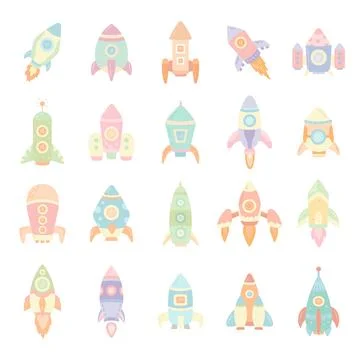 Cosmic rocket set in scandinavian style Stock Illustration