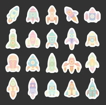 Cosmic rocket set in scandinavian style Stock Illustration