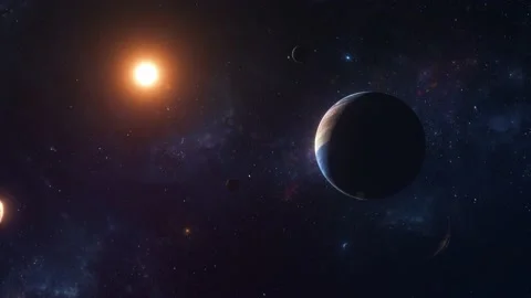 Cosmic scene of alien planet in deep space. 3D Animation Stock Footage 141529810