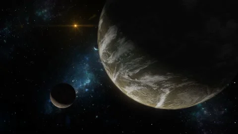 Cosmic scene of alien planet in deep space. 3D Animation Stock Footage 141835240