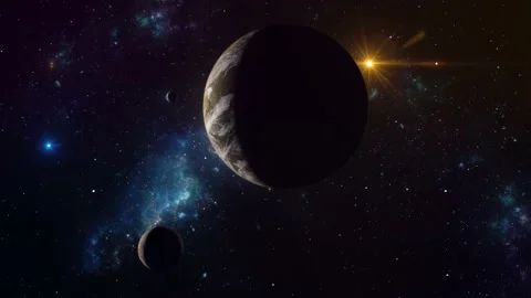 Cosmic scene of alien planet in deep space. 3D Animation Stock Footage 141835271