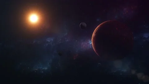 Cosmic scene of alien volcanic planet in deep space. 3D Animation Stock Footage 141488347