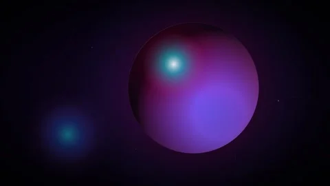Cosmic scene with a large purple orb and a smaller glowing cyan light on da.. 動画素材 336364964