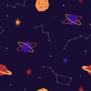 Cosmic seamless pattern with constellations and planets. Vector illustration. 스톡 일러스트
