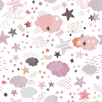 Cosmic seamless pattern in trendy colors vector background Stock Illustration