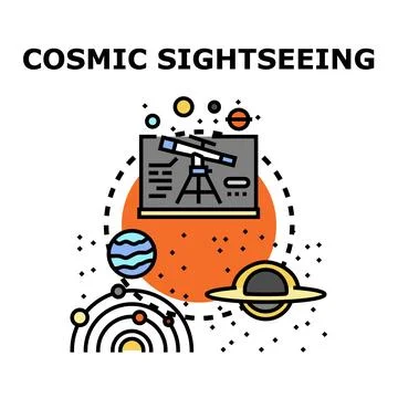 Cosmic sightseeing exploration and universe discovery concept Stock Illustration