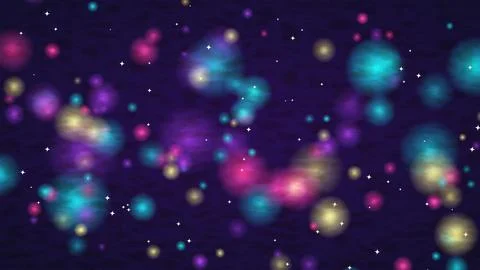 Cosmic space backdrop featuring luminous multicolored bokeh, tiny starbursts Stock Photos