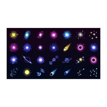 Cosmic space objects icon collection - galaxy, comet, star, and nebula set イラスト素材