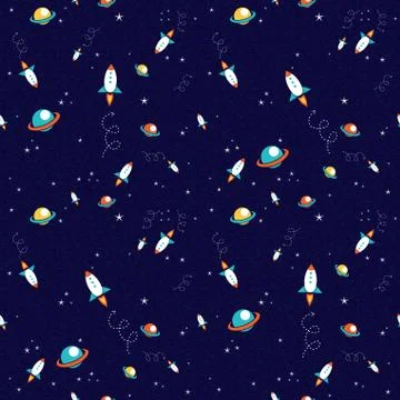 Cosmic space planet doodle pattern background Stock Illustration