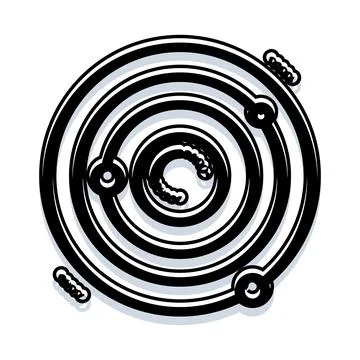 Cosmic spiral system with orbiting celestial bodies Stock Illustration