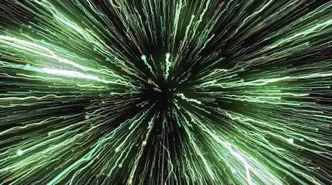 Cosmic stream with glowing lines on black background. Motion. Immersion in Stock Illustration
