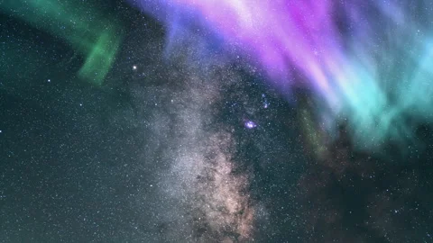 Cosmic Symphony Aurora and Shooting Stars Milky Way Time Lapse Stock Footage 307739173