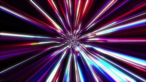 Cosmic trip to infinity. Psychedelic abstract tunnel, ultraviolet glowing light Stock Illustration