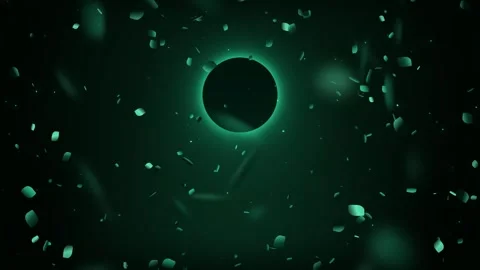 Cosmic void with glowing emerald ring and floating green particles Stock Footage 343349713
