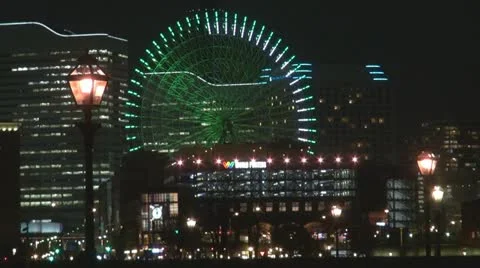 Cosmo Clock 21, Ferris wheel, at twilight, Yokohama, Japan Stock Footage 11344645