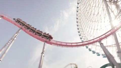 Cosmo Clock Ferris Wheel And Roller Coaster - Minato Mirai - Yokohama - Stock Footage 342186873