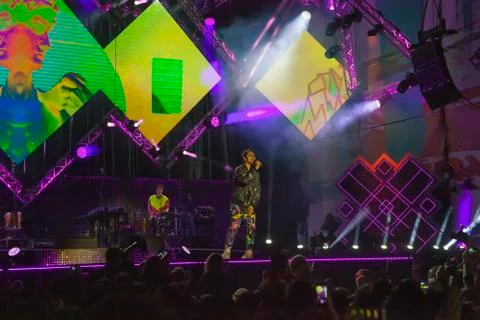 Cosmo performs on the stage of the concert of the first of May. Stock Photos